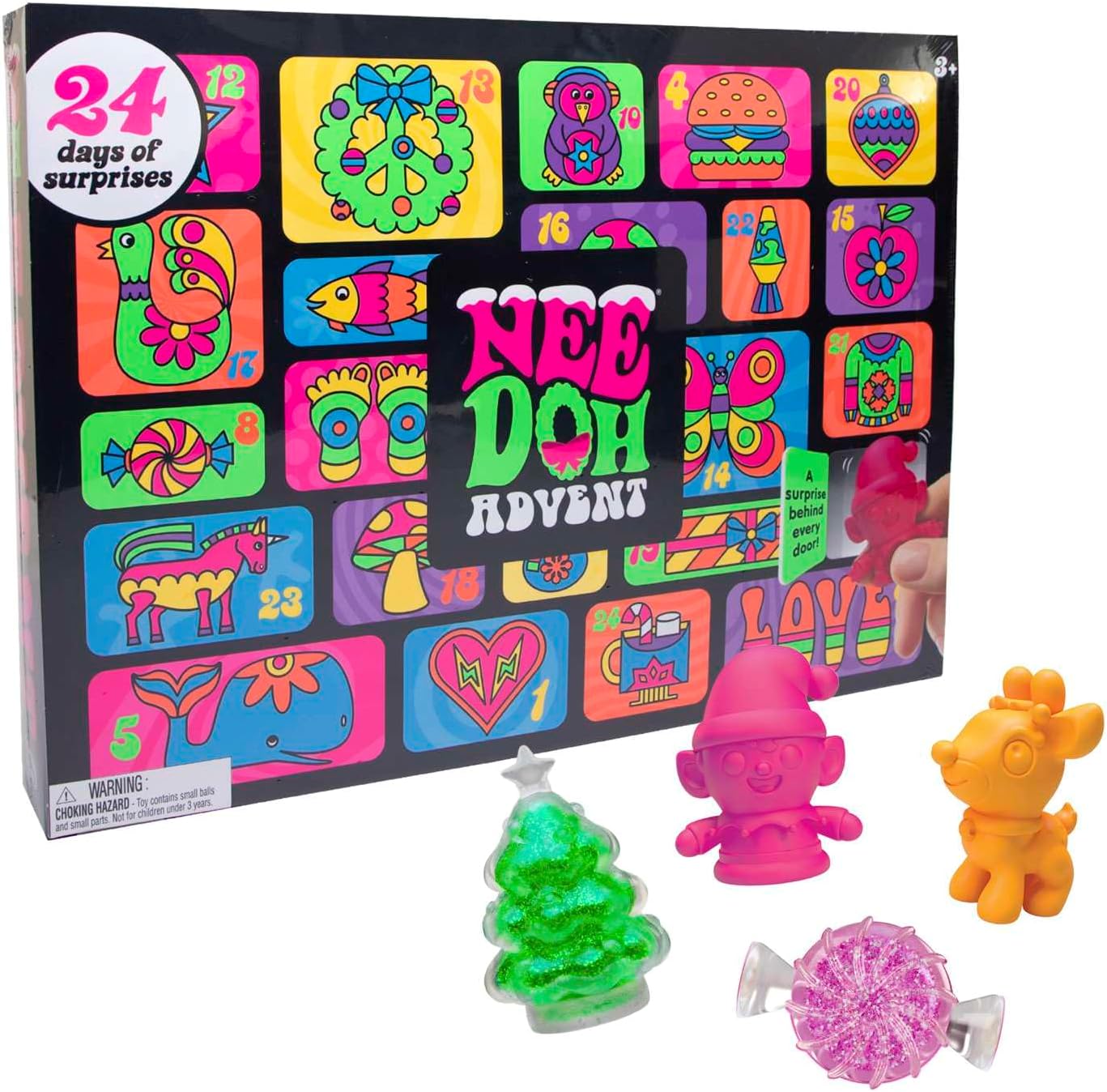 Advent Calendar - 24 Days of Sensory Surprises - Squishy Toys with Fun Shapes and Textures - Ages 3 and Up - Color May Vary; 24 NeeDoh Toys in One Calendar